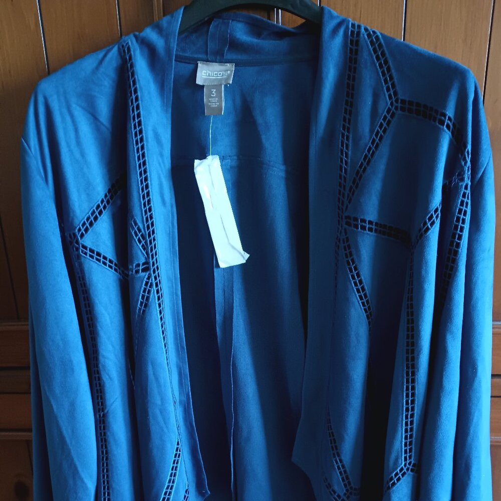 NWT Chico's Size 3 Royal Blue Faux Suede Cutout Cardigan-MSRP $80
